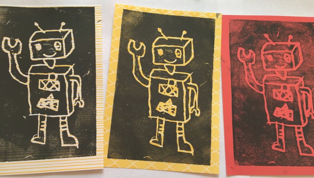 Some samples of the Printing Art Adventure that Cabot(9) and I are developing for his class. (=      Www.ShenaLeonard.com