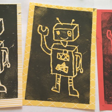 Some samples of the Printing Art Adventure that Cabot(9) and I are developing for his class. (= Www.ShenaLeonard.com