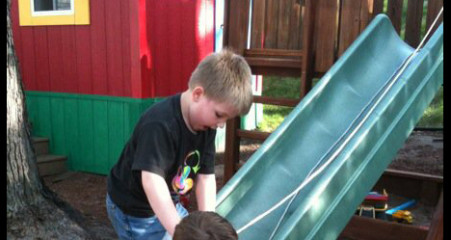 The boys started young with their inventions/contraptions... Flashback to a slide pulley thingy in progress. (=