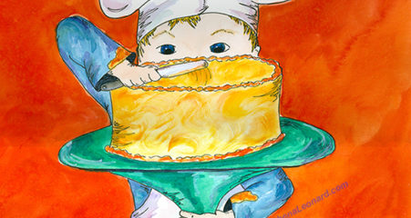 I was going through scans from some of the Family Cookbook art we've done, and I came across this painting we did to use with a Buttercream Frosting recipe. Since it also happens to be a friend's birthday today, I decided to turn it into a fun Happy Birthday image to post on Facebook. (=