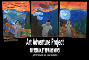 I did this Art Adventure Project, focusing on The Scream by Edward Munch, with second graders and it was so much FUN! Who doesn’t like creating art of themselves screaming, right!?!? All of their masterpieces turned out fantastically!! This Art Project is outlined for use in the Classroom, but it would also be fun a fun Art Project (for kids and adults) at home, or in a small group.